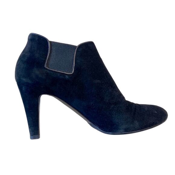 L'autre Chose Suede Leather Heeled Ankle Bootie Stretch Panel Black Size 8.5 - Picture 2 of 6